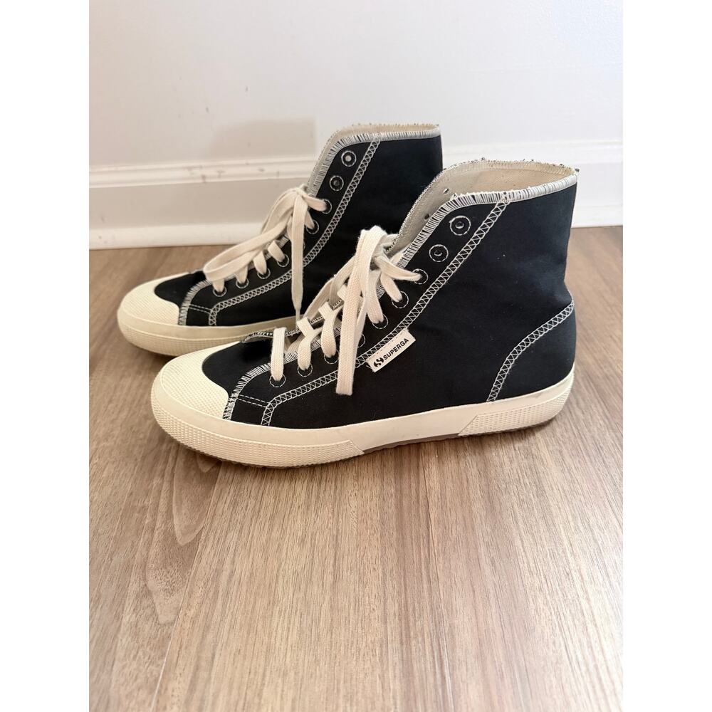 Superga 2294 Drill Overlock Stitching Black White High Top Sneakers-Size 8 - Picture 3 of 7